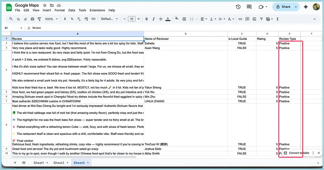 google sheet