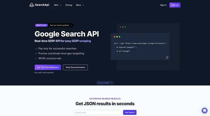 SearchAPI dashboard